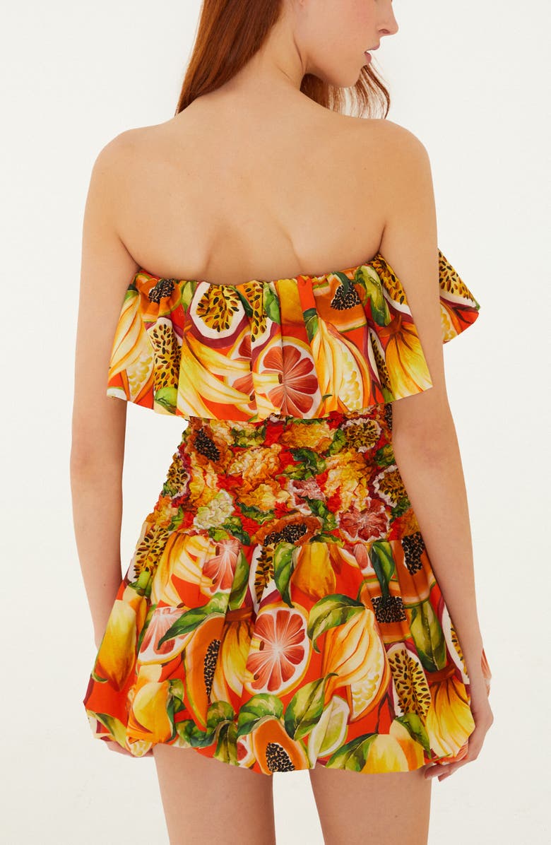 FARM Rio Fruit Print Ruffle Strapless Minidress, Alternate, color, Fruit Garden Red
