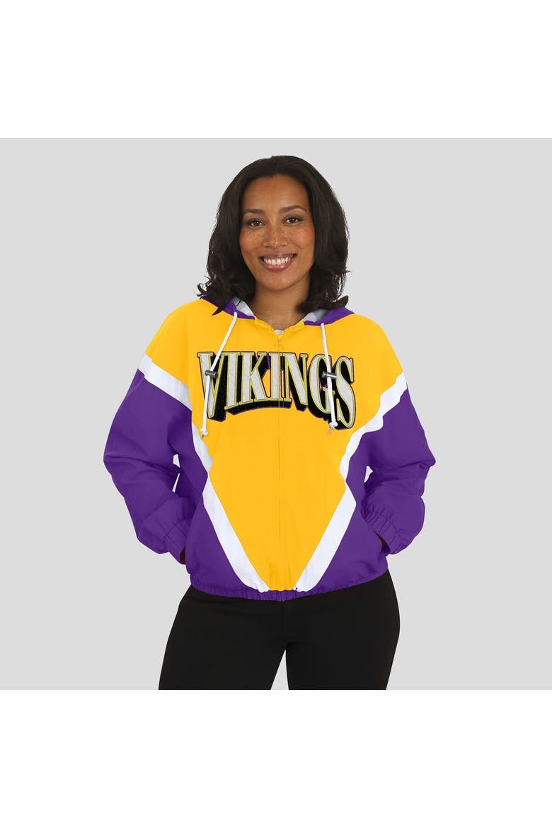 Women's WEAR by Erin Andrews Gold/Purple Minnesota Vikings Retro Crinkle Full-Zip Hoodie Windbreaker, Alternate, color, Gold