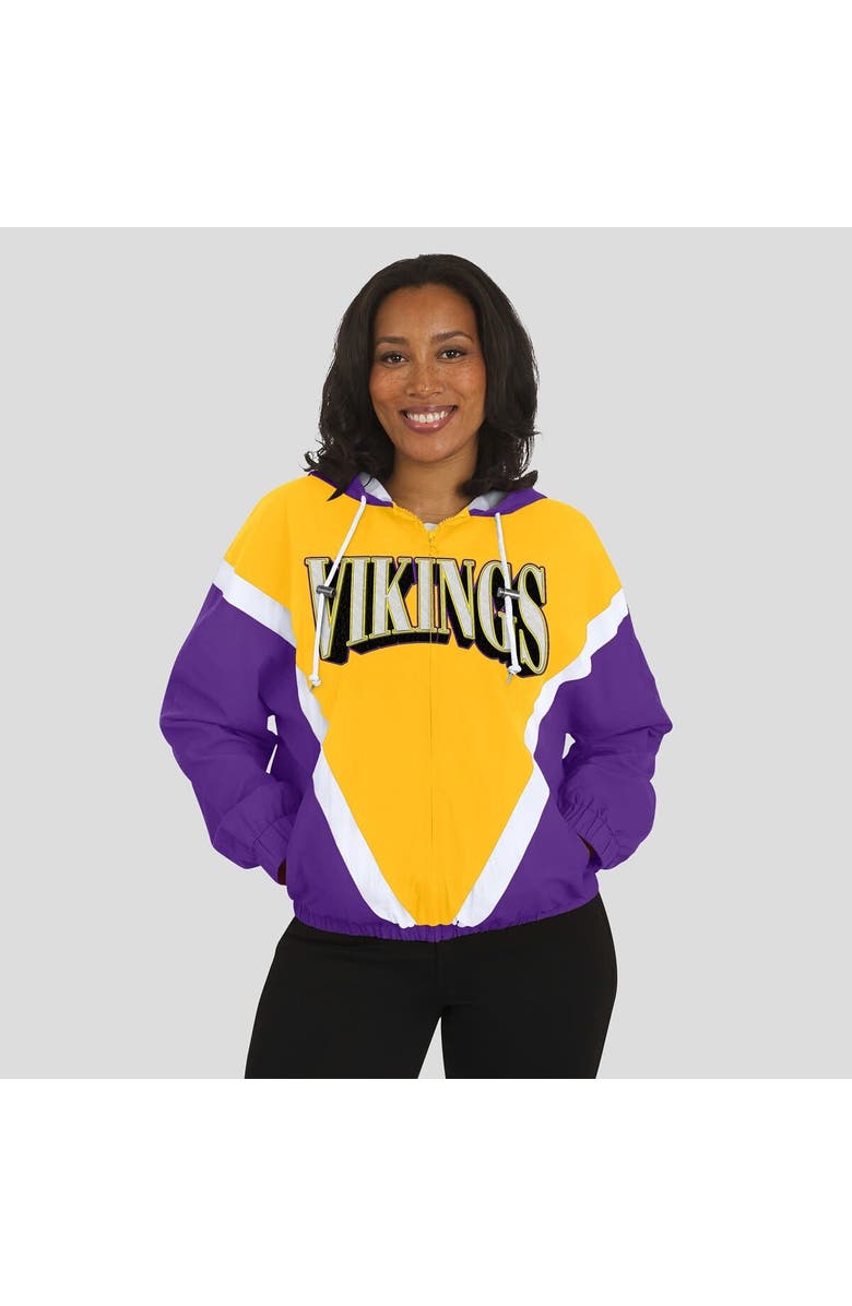 WEAR by Erin Andrews Women's WEAR by Erin Andrews Gold/Purple Minnesota Vikings Retro Crinkle Full-Zip Hoodie Windbreaker, Alternate, color, Gold