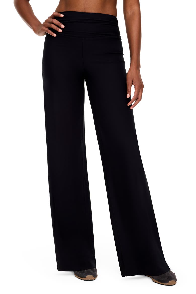 Ruched High Waist Wide Leg Pants, Main, color, VERY BLACK