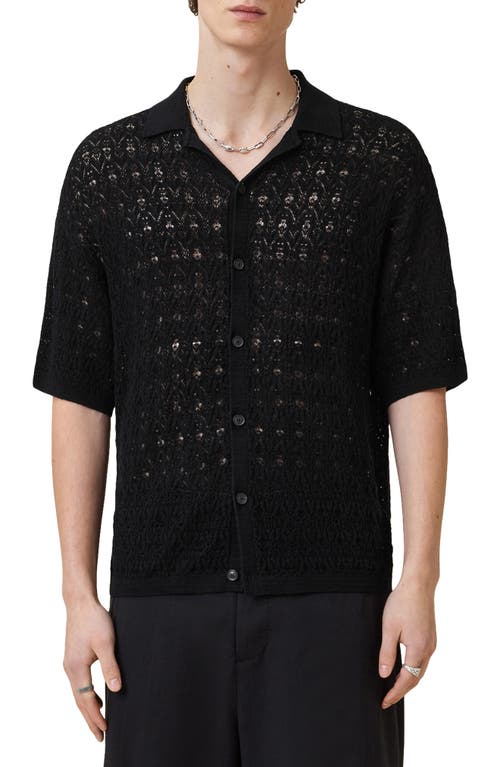 Allsaints Loire Open Stitch Cotton & Linen Button-up Polo Sweater