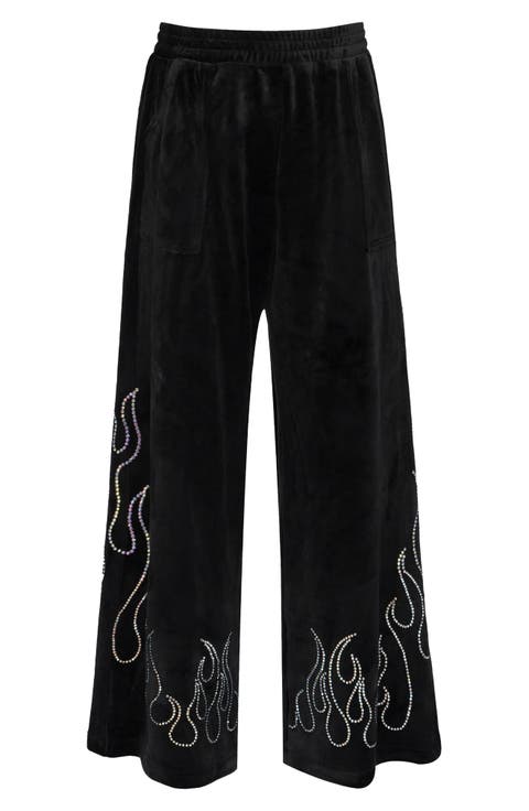 Kids' Crystal Flame Velour Wide Leg Pants (Big Kid)