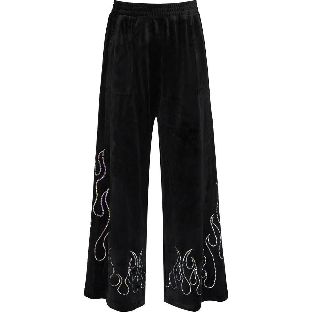 Truly Me Kids' Crystal Flame Velour Wide Leg Pants In Black