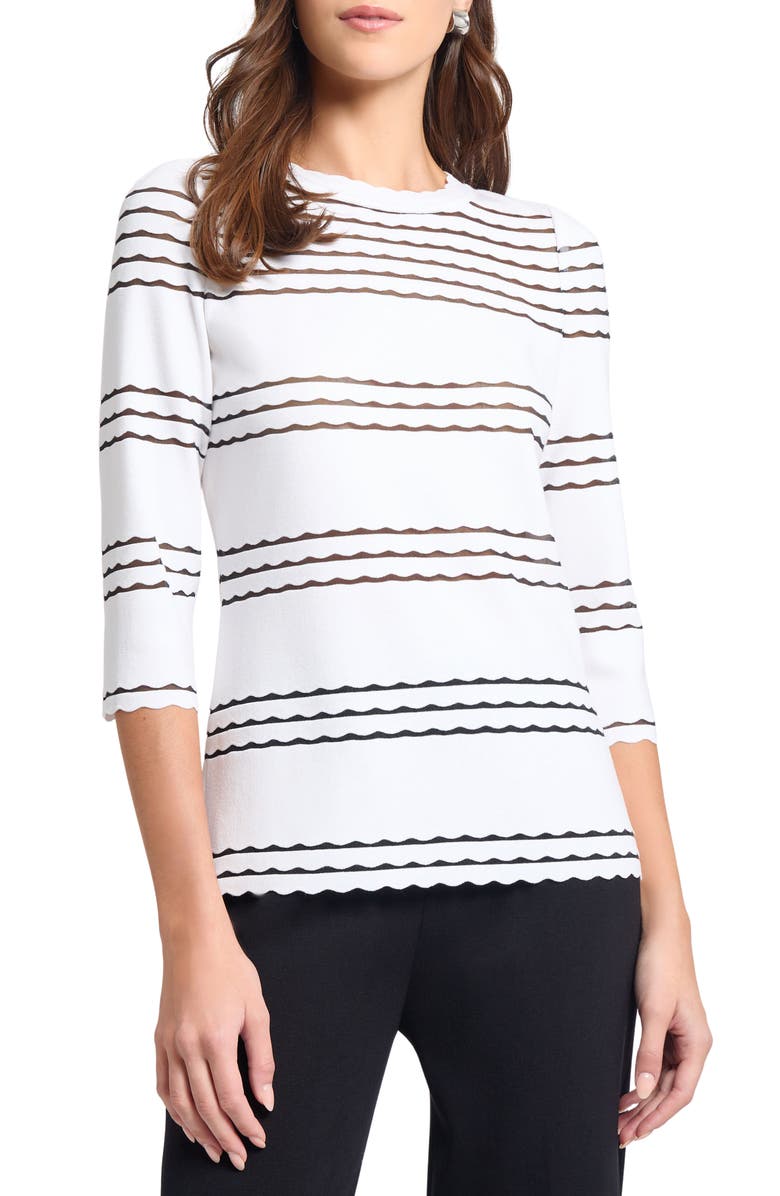 Misook Scalloped Trim Tunic, Main, color, White/Black