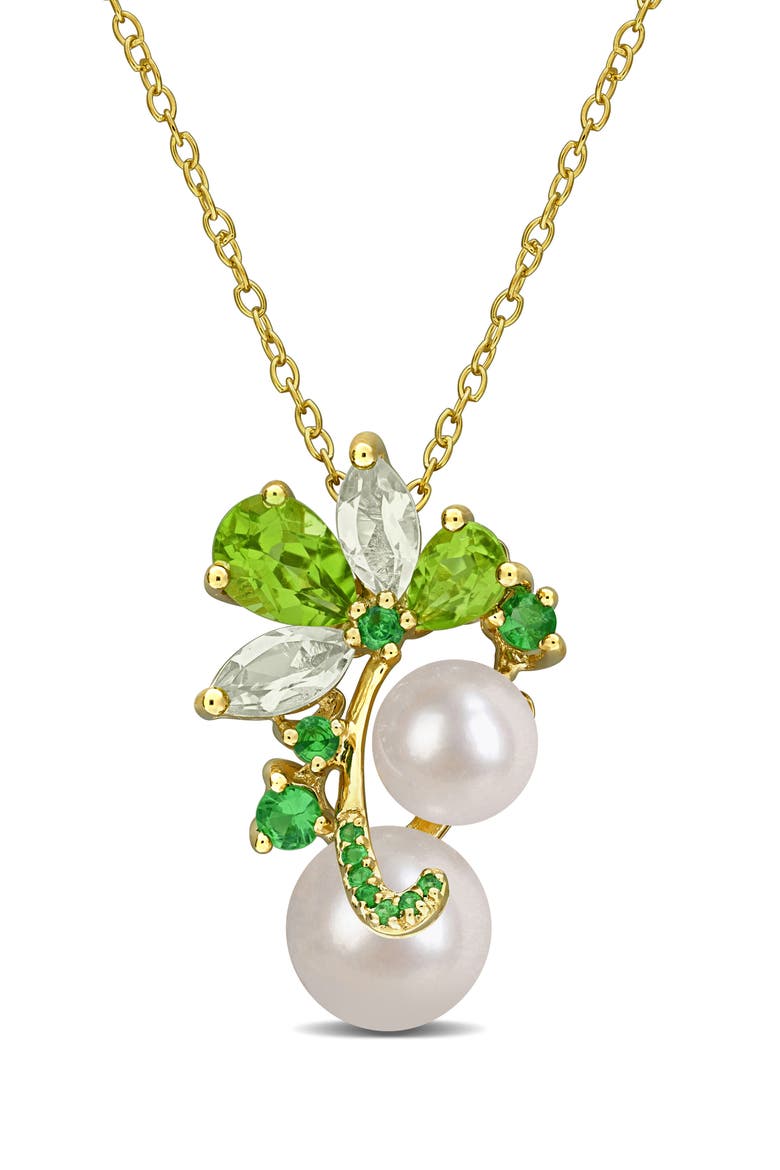 8-9mm Cultured Freshwater Pearl & Gemstone Cluster Necklace, Main, color, GREEN