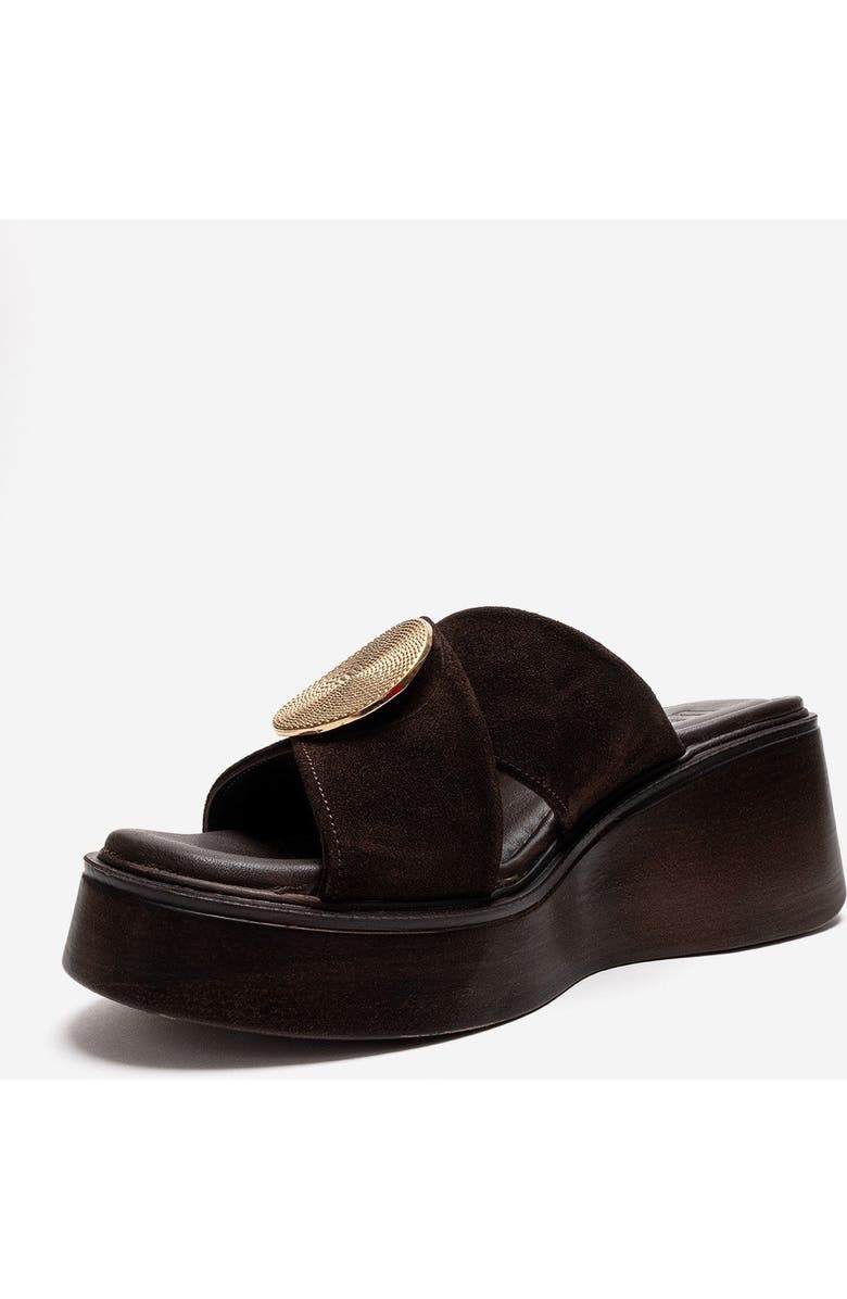 Forever & Always Shoes Fianna Leather Cross Strap Platform Sandal, Alternate, color, Brown Suede