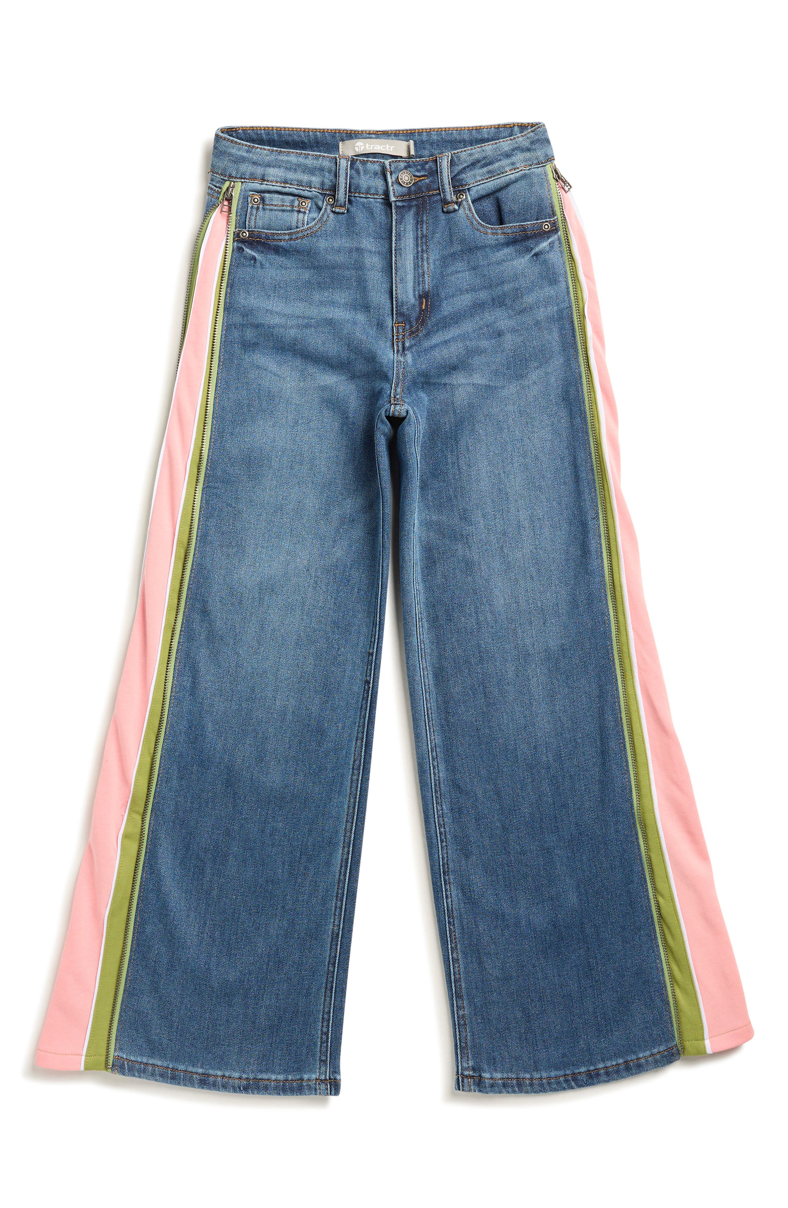 Tractr Kids' Track Stripe Wide Leg Jeans