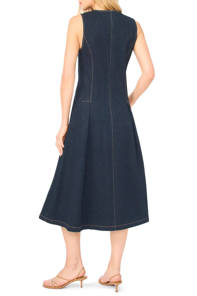 Mia Pleated Denim Button-Up Midi Dress, Alternate, color, ESTATE BLUE