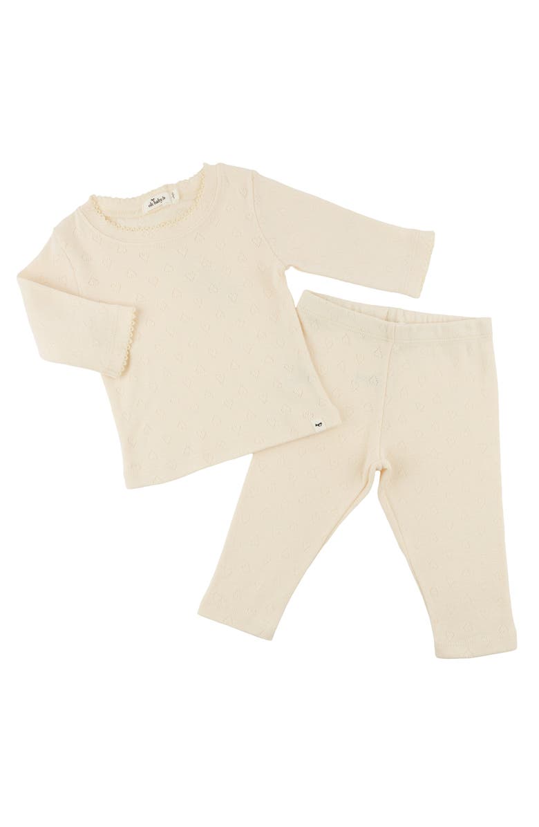 oh baby! Hearts Pointelle Pico Edge Two Piece Set, Alternate, color, Natural