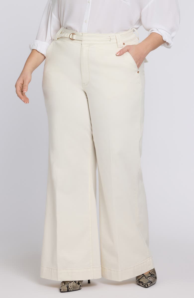 NYDJ Mia Belted High Waist Palazzo Flare Jeans, Main, color, Vintage White