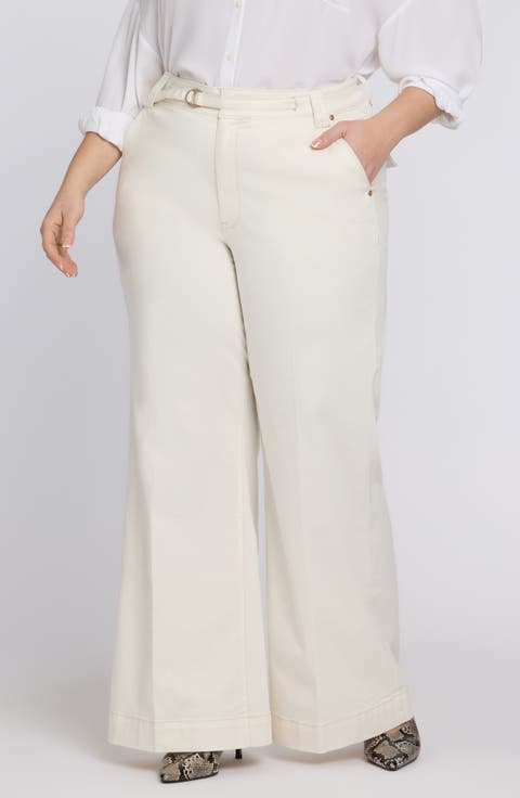 Mia Belted High Waist Palazzo Flare Jeans (Vintage White) (Plus)