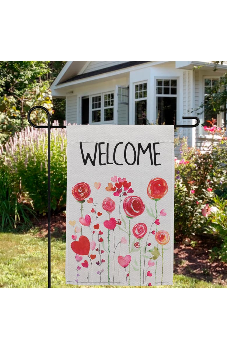 Northlight Roses and Hearts Floral "Welcome" Outdoor Garden Flag 18" x 12.5", Alternate, color, Red