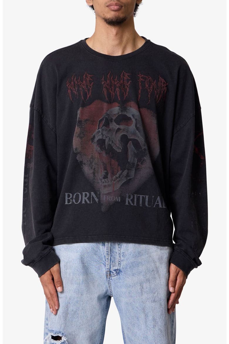 Born From Ritual Long Sleeve Cotton Graphic T-Shirt, Main, color, WASHED BLACK