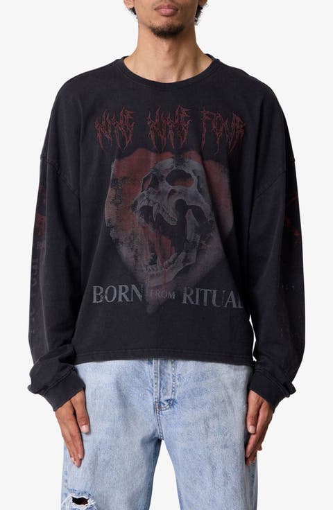 Born From Ritual Long Sleeve Cotton Graphic T-Shirt