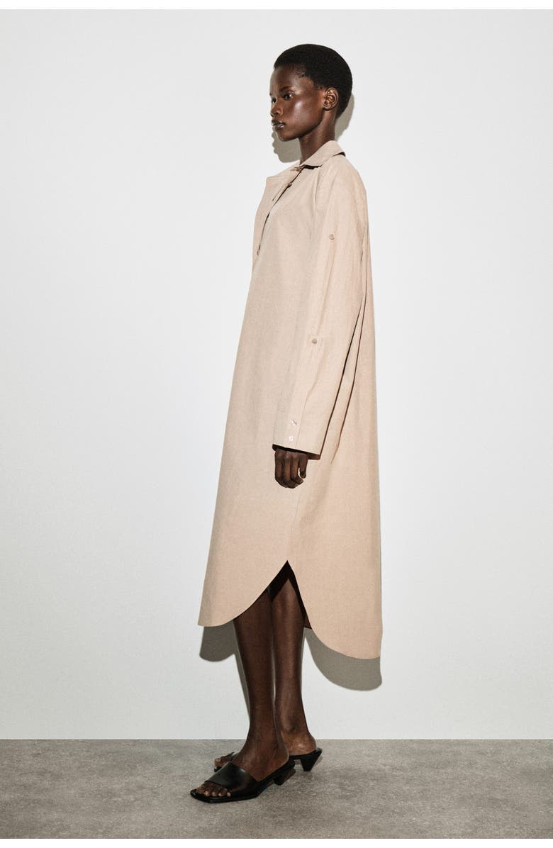COS Curved-sleeve Cotton Midi Shirt Dress, Alternate, color, Beige