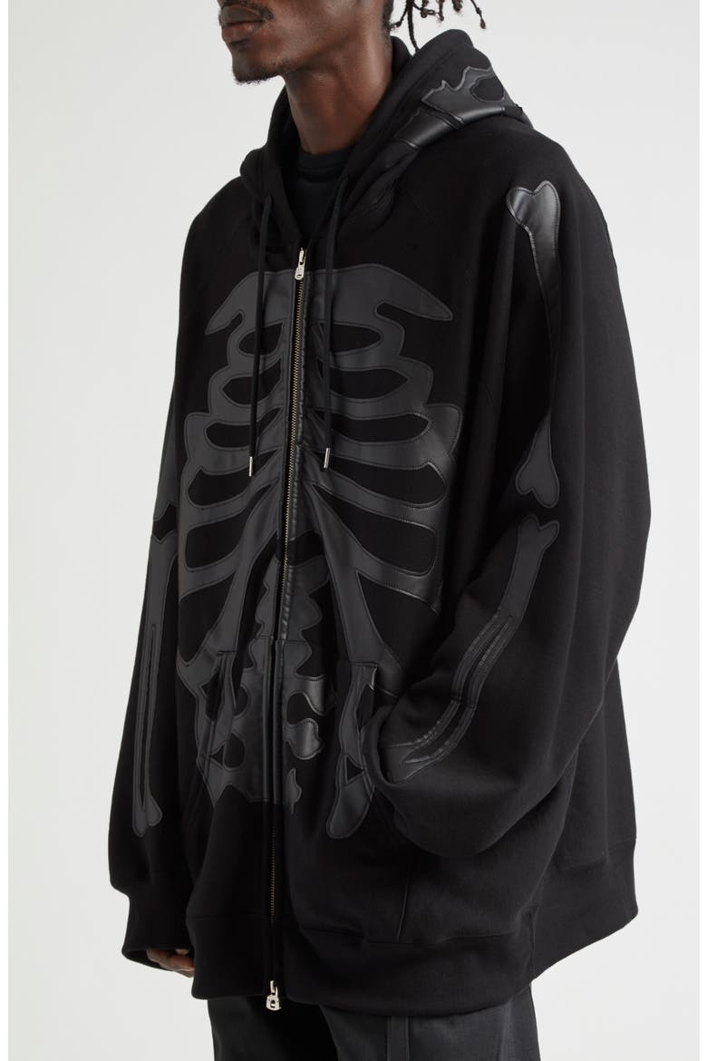 Back Gusset Bone Appliqué Zip Hoodie, Alternate, color, BLACK X BLACK BONE