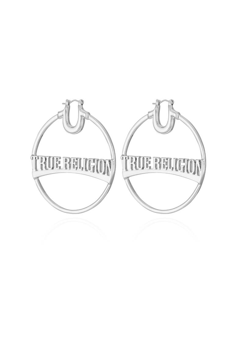 Silver Tone Large Logo Hoop Earrings, Alternate, color, Silver Tone