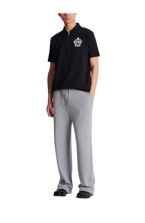 Balmain Short Sleeve Zip Collar Polo Shirt In Black