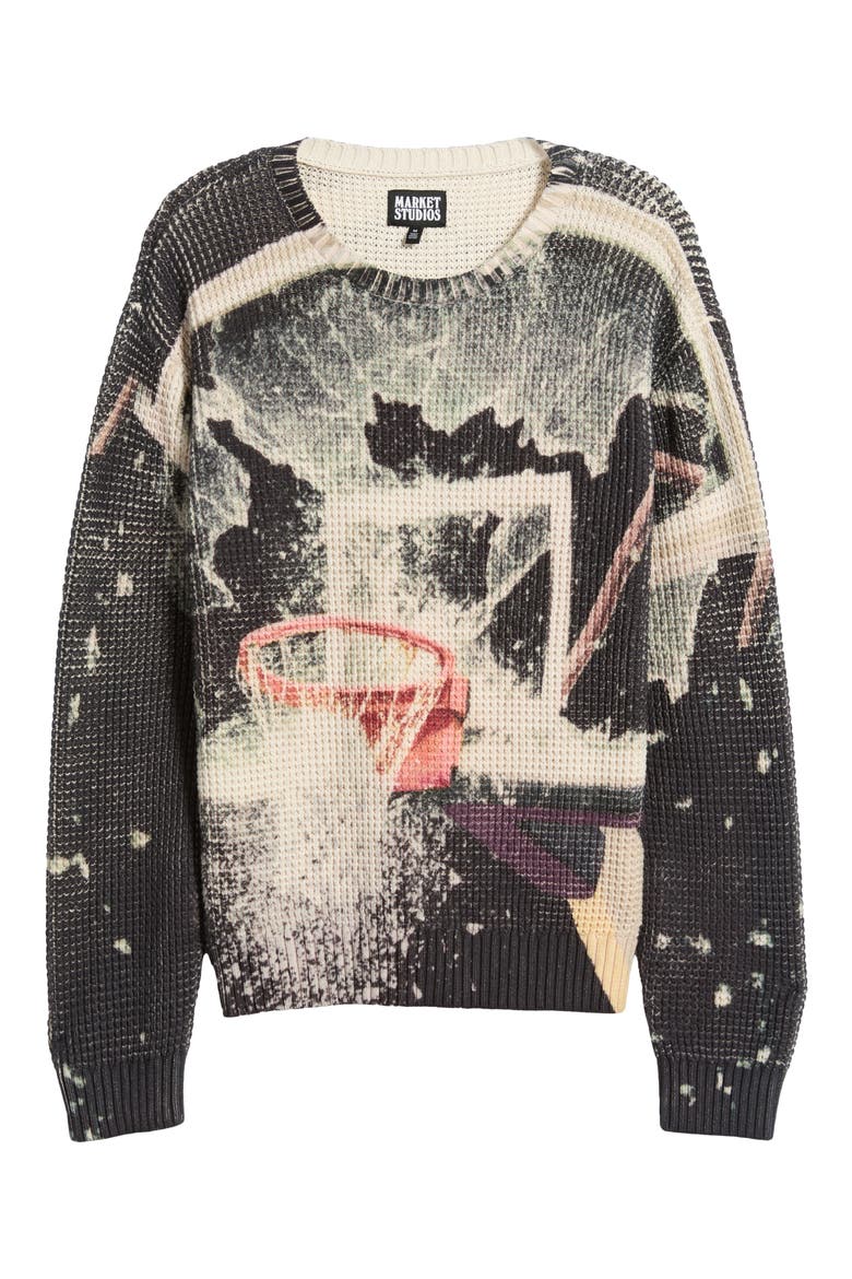 Break the Backboard Waffle Knit Sweater, Alternate, color, BLACK MULTI