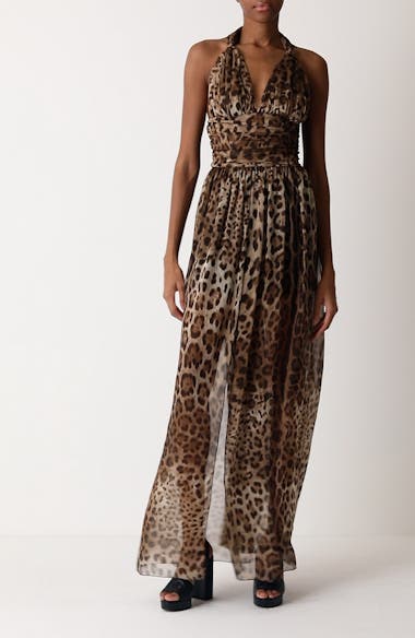 Dolce&Gabbana Leopard Print Silk Chiffon Halter Dress | Nordstrom