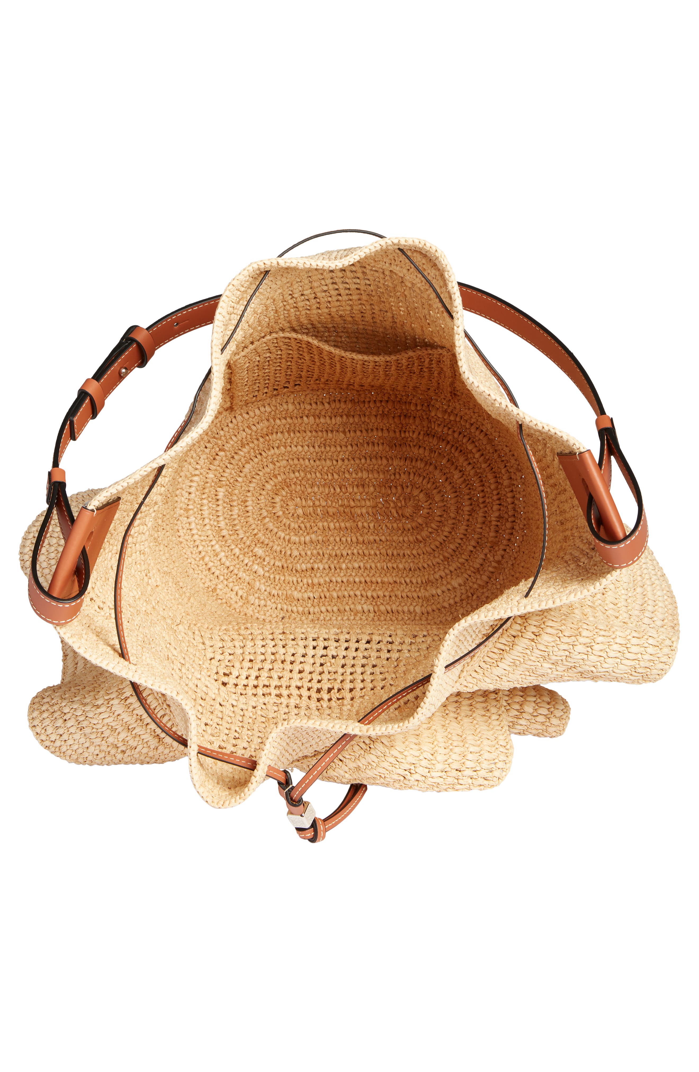 Loewe x Paula's Ibiza Balloon Ruffle Raffia Bucket Bag, Alternate, color, 