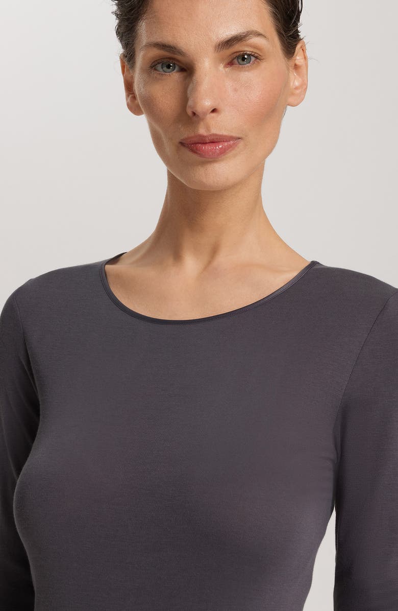Hanro Seamless Long Sleeve Cotton Top, Alternate, color, Black Pearl