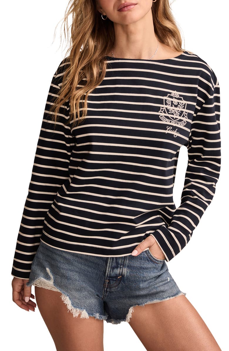 Lucky Brand Sailor Stripe Long Sleeve T-Shirt, Main, color, 