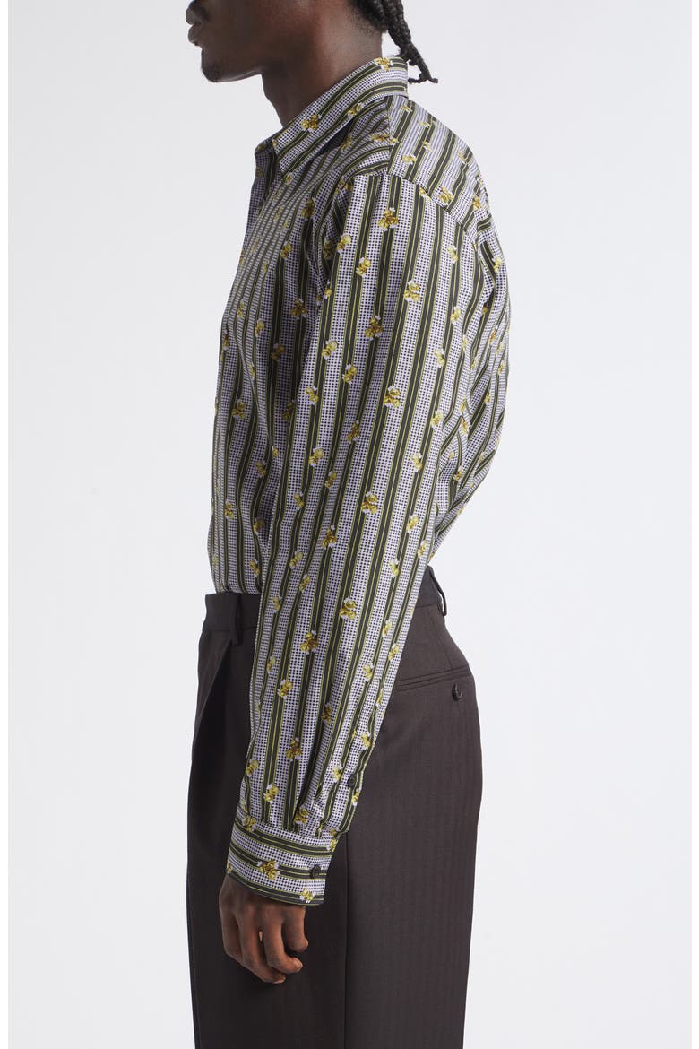 Floral Stripe Cotton Button-Up Shirt, Alternate, color, LILAC