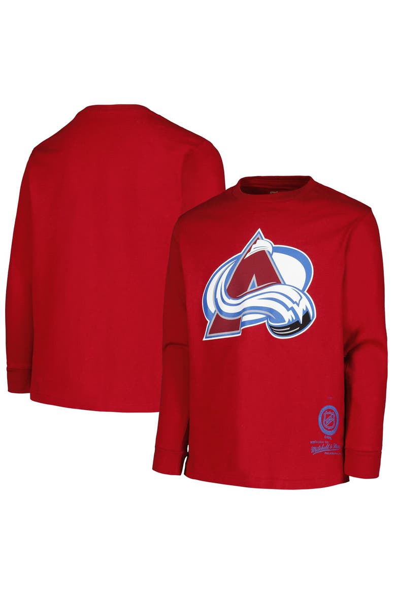 Youth Mitchell & Ness Garnet Colorado Avalanche Throwback Logo Long Sleeve T-Shirt, Main, color, Garnet