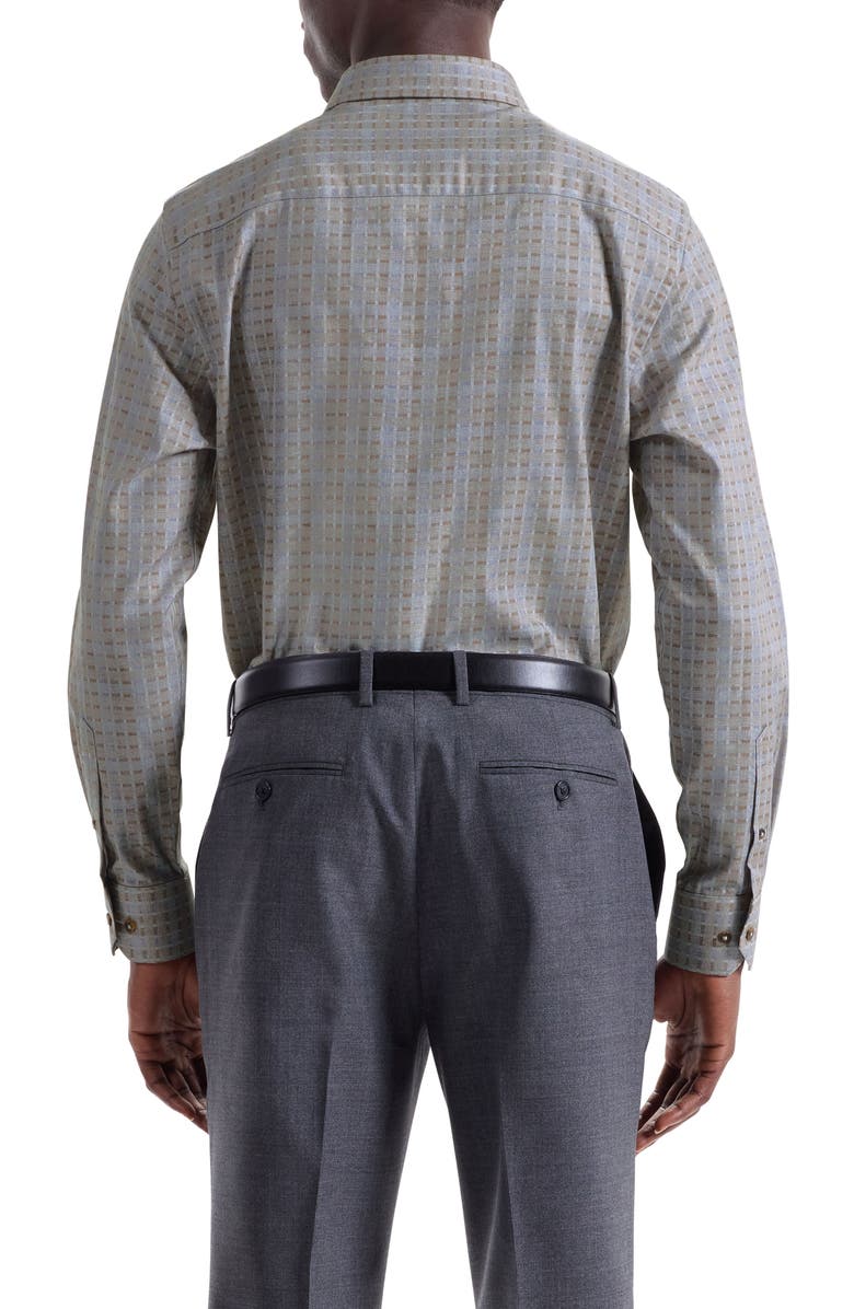 Bugatchi Axel Trim Fit Geo Print Cotton Button-Up Shirt, Alternate, color, Taupe