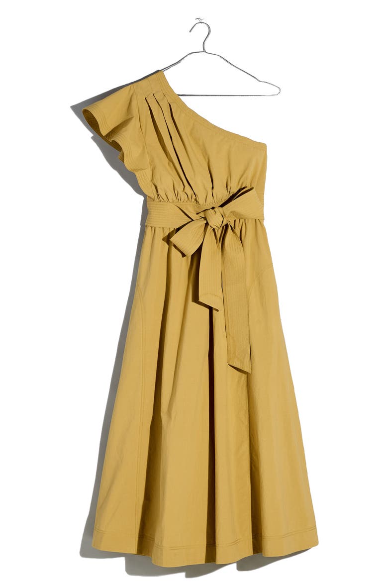Ruffled One-Shoulder Midi Dress, Alternate, color, OLIVE SURPLUS