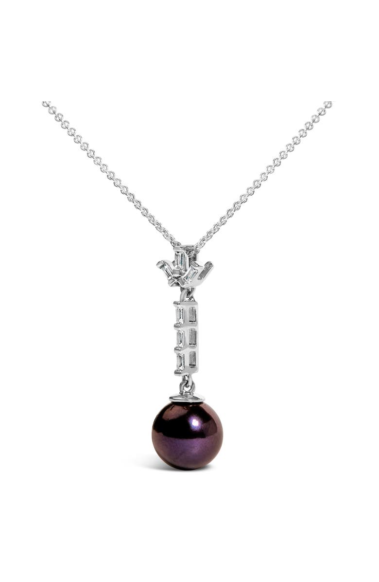 Haus of Brilliance Silver Black Pearl and Created White Sapphire Pendant Pendant Necklace, Alternate, color, White