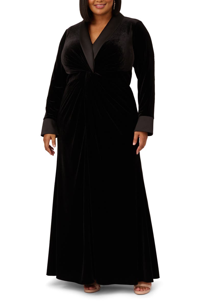 Adrianna Papell Long Sleeve Tux Velvet Gown, Main, color, 