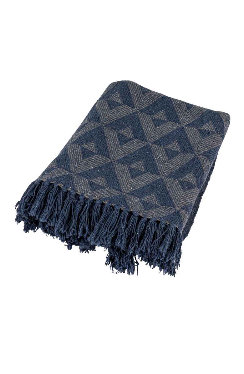 Storied Home Azure Triad Cotton Blend Throw, Blue, Main, color, Blue