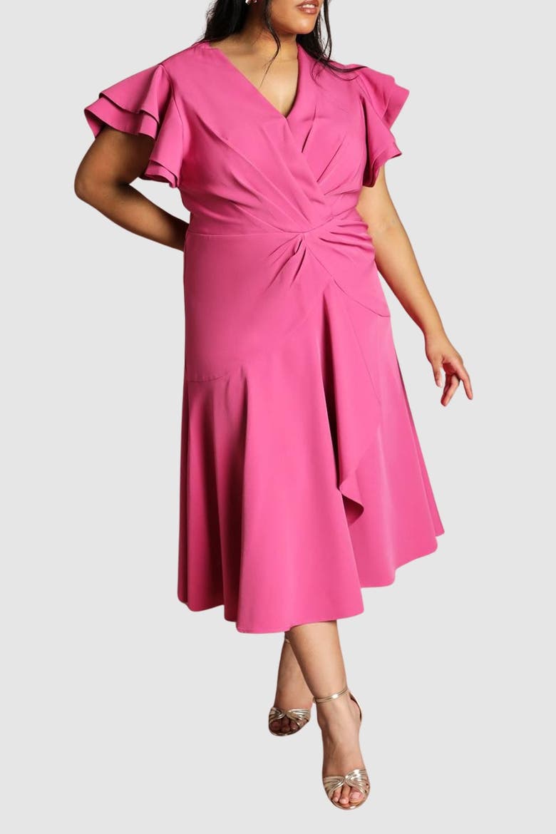 Plus Wrap Midi Dress, Alternate, color, Magenta