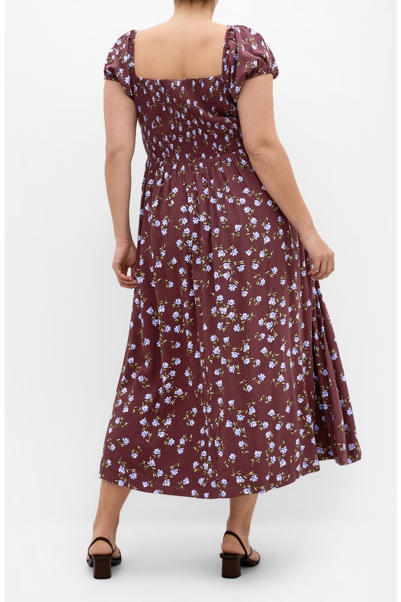 Abbie Floral Print Midi Dress, Alternate, color, COCOA MEADOW