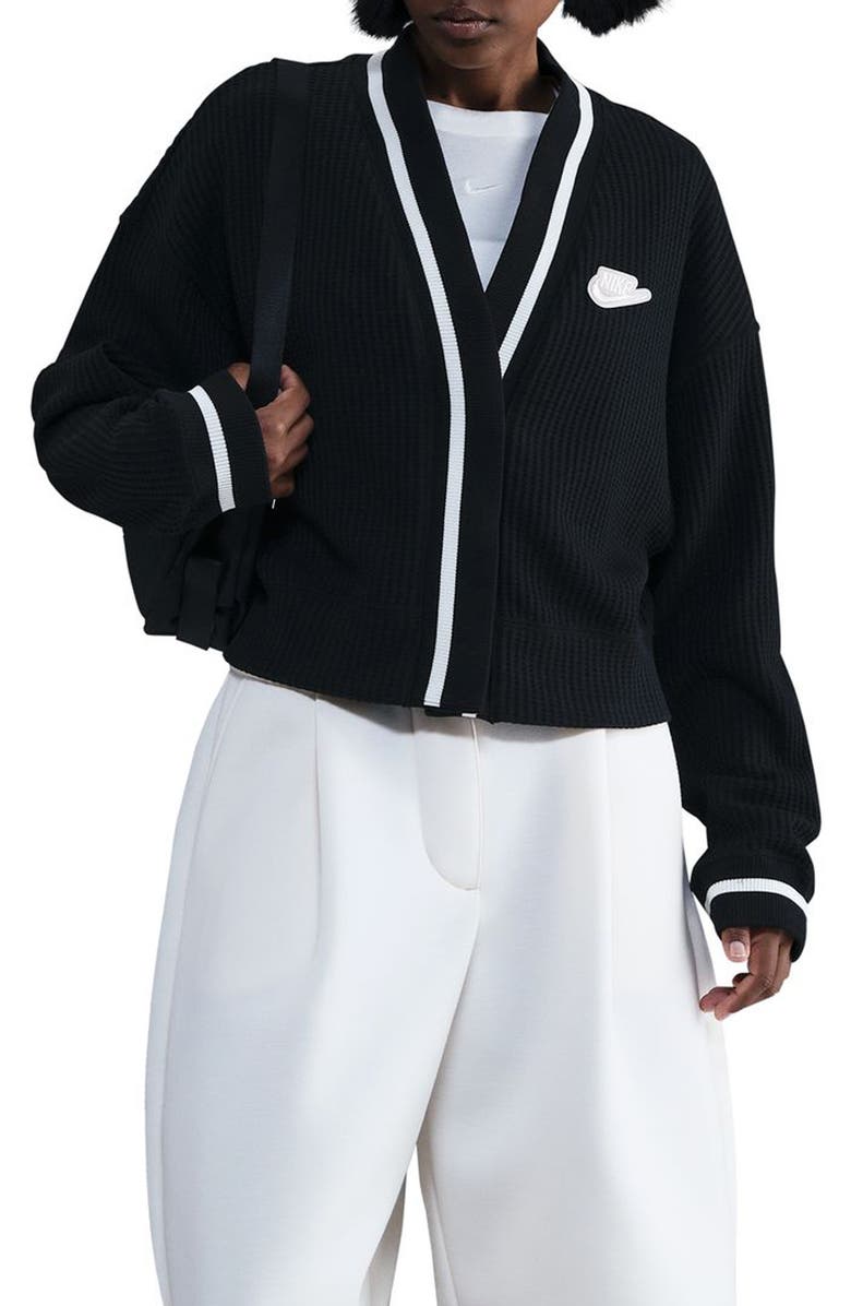 Nike Prep Waffle Stitch Cardigan, Main, color, 010 Black