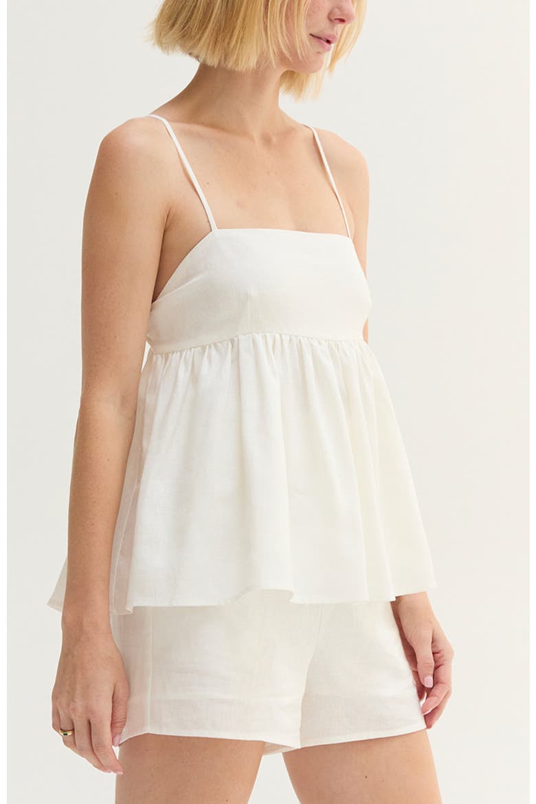 Tie Back Babydoll Linen Blend Top, Alternate, color, White