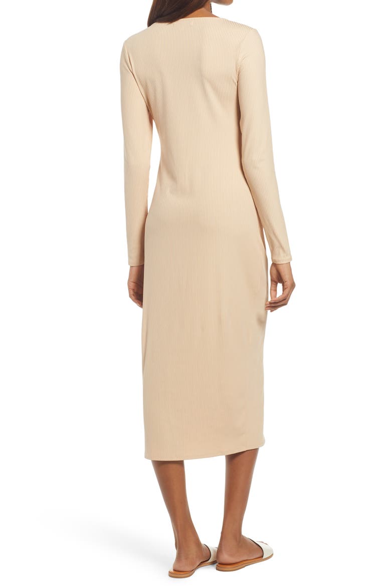 Square Neck Long Sleeve Midi Dress, Alternate, color, TAN
