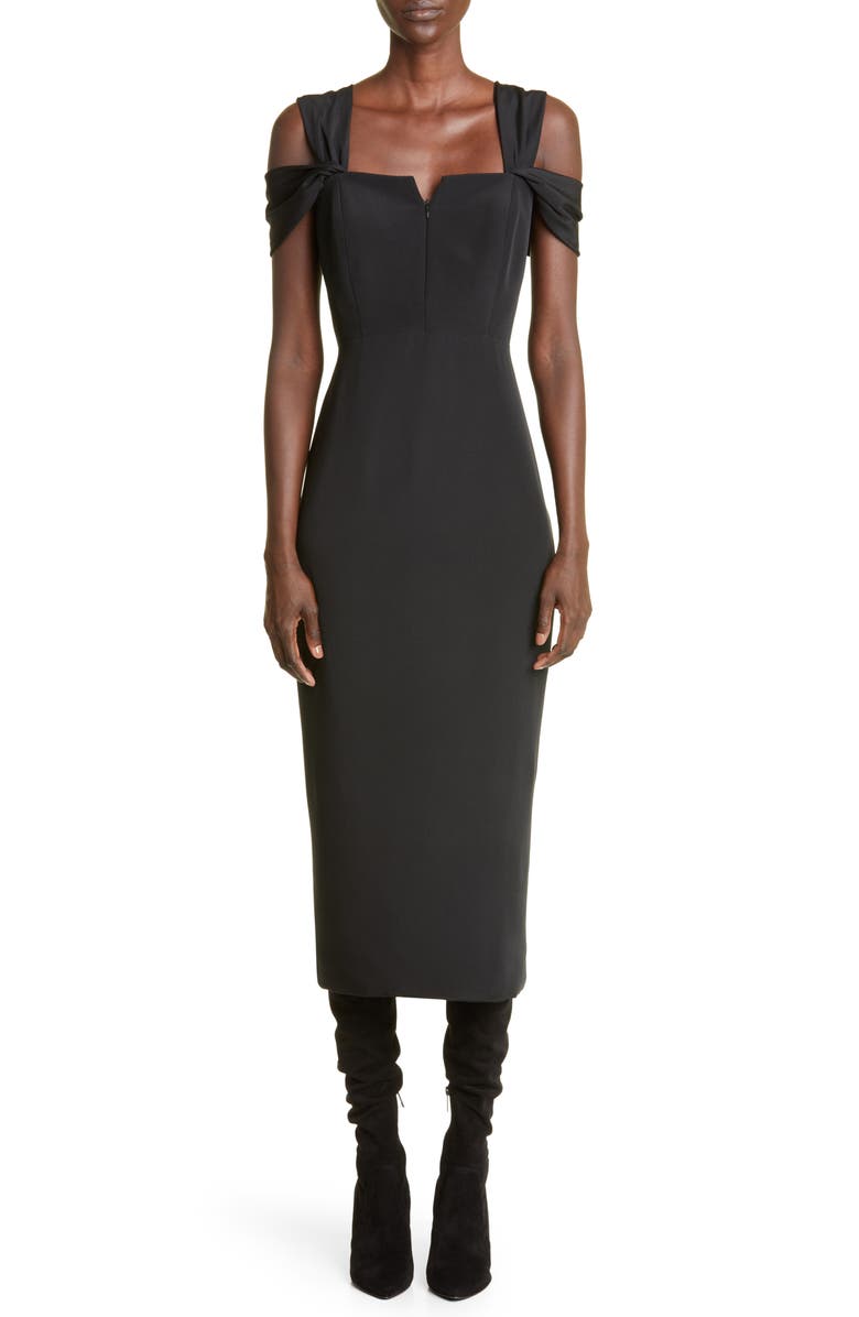Brandon Maxwell Zip Front Cold Shoulder Silk Midi Dress, Main, color,