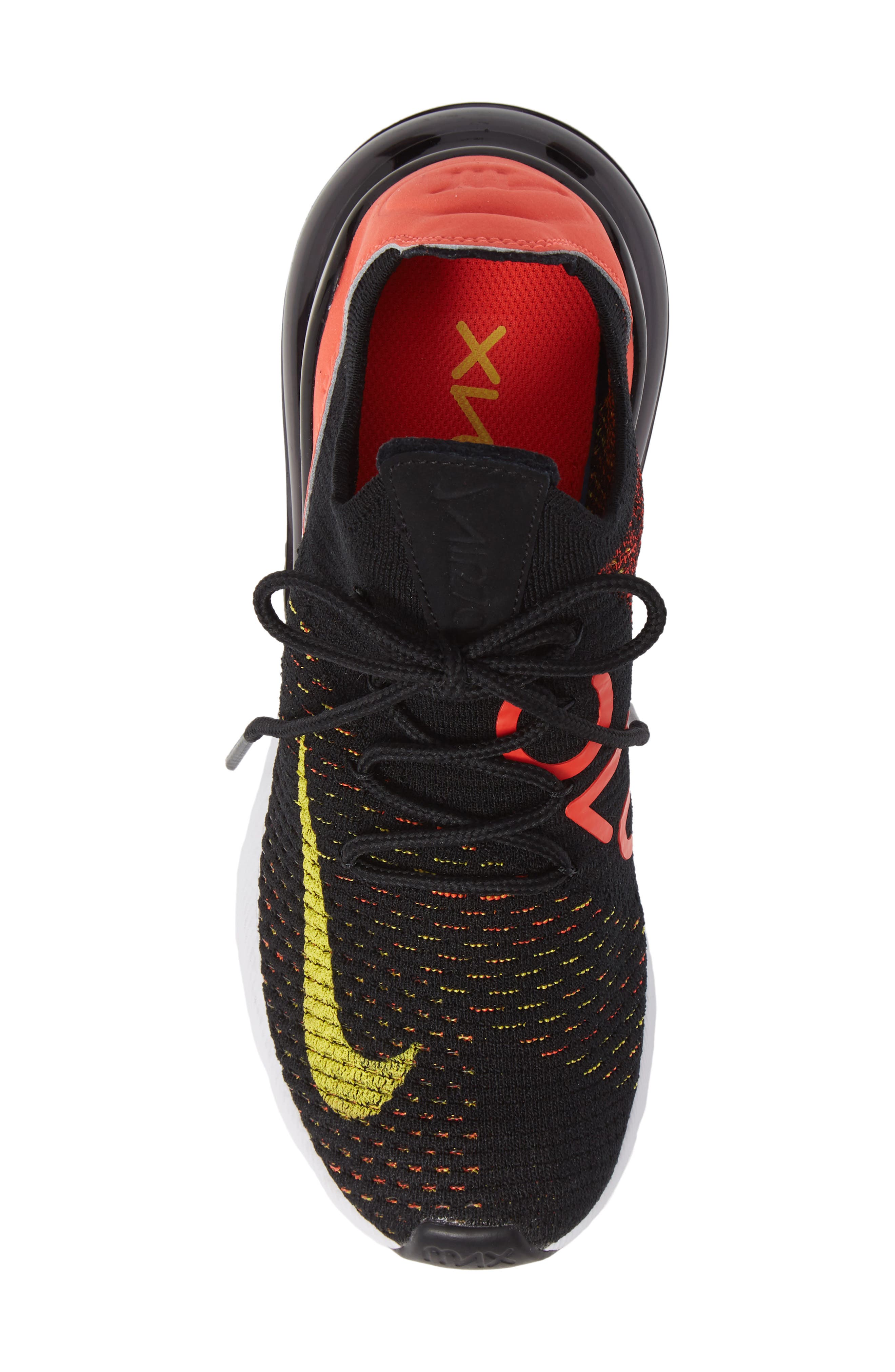 Air Max 270 Flyknit Sneaker, Alternate, color, BLACK/ YELLOW STRIKE/ CRIMSON