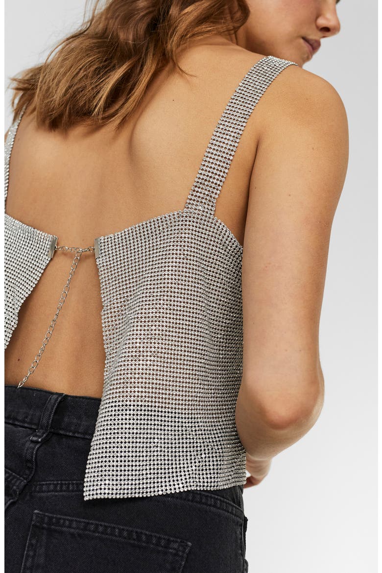 Carmen Metallic Mesh Crop Top, Alternate, color, SILVERDNU