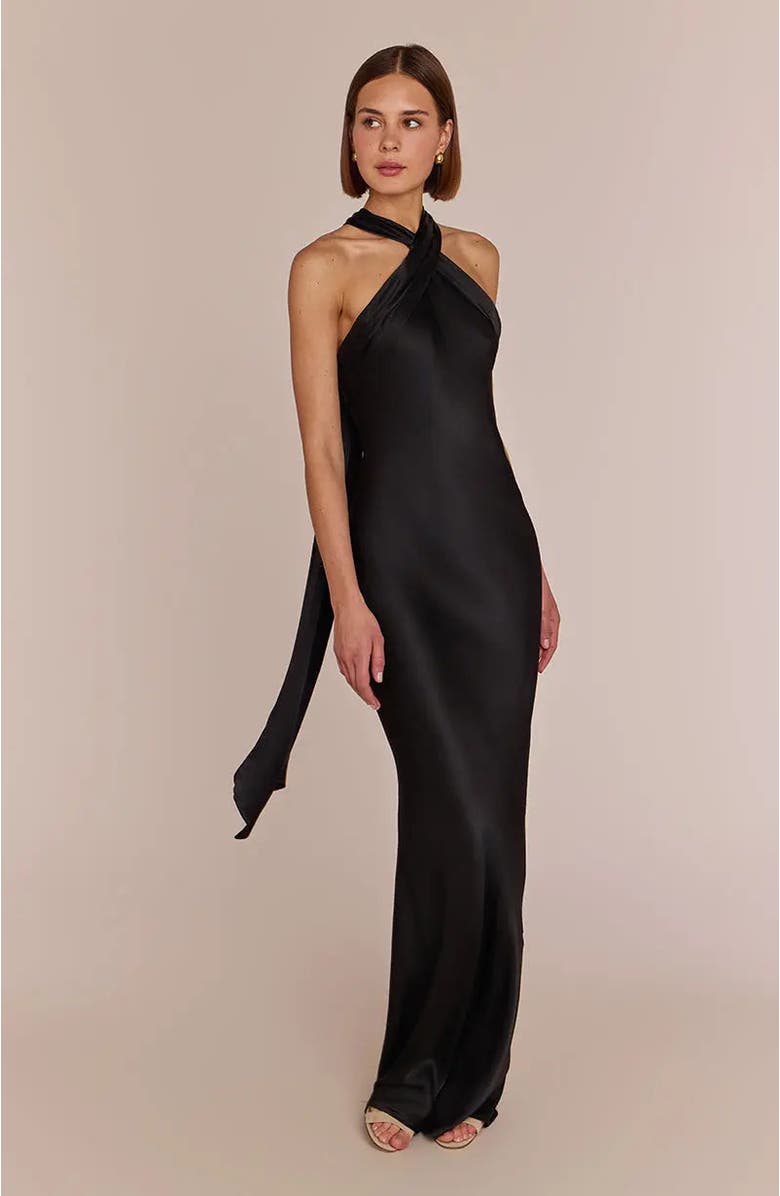 Rewritten Roma Halter Neck Dress, Alternate, color, Black