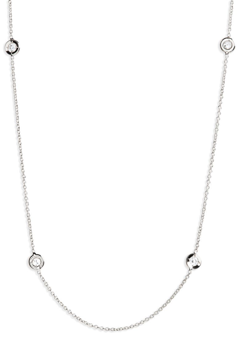 Diamond Seven Station Necklace, Main, color, STERLING SILVER