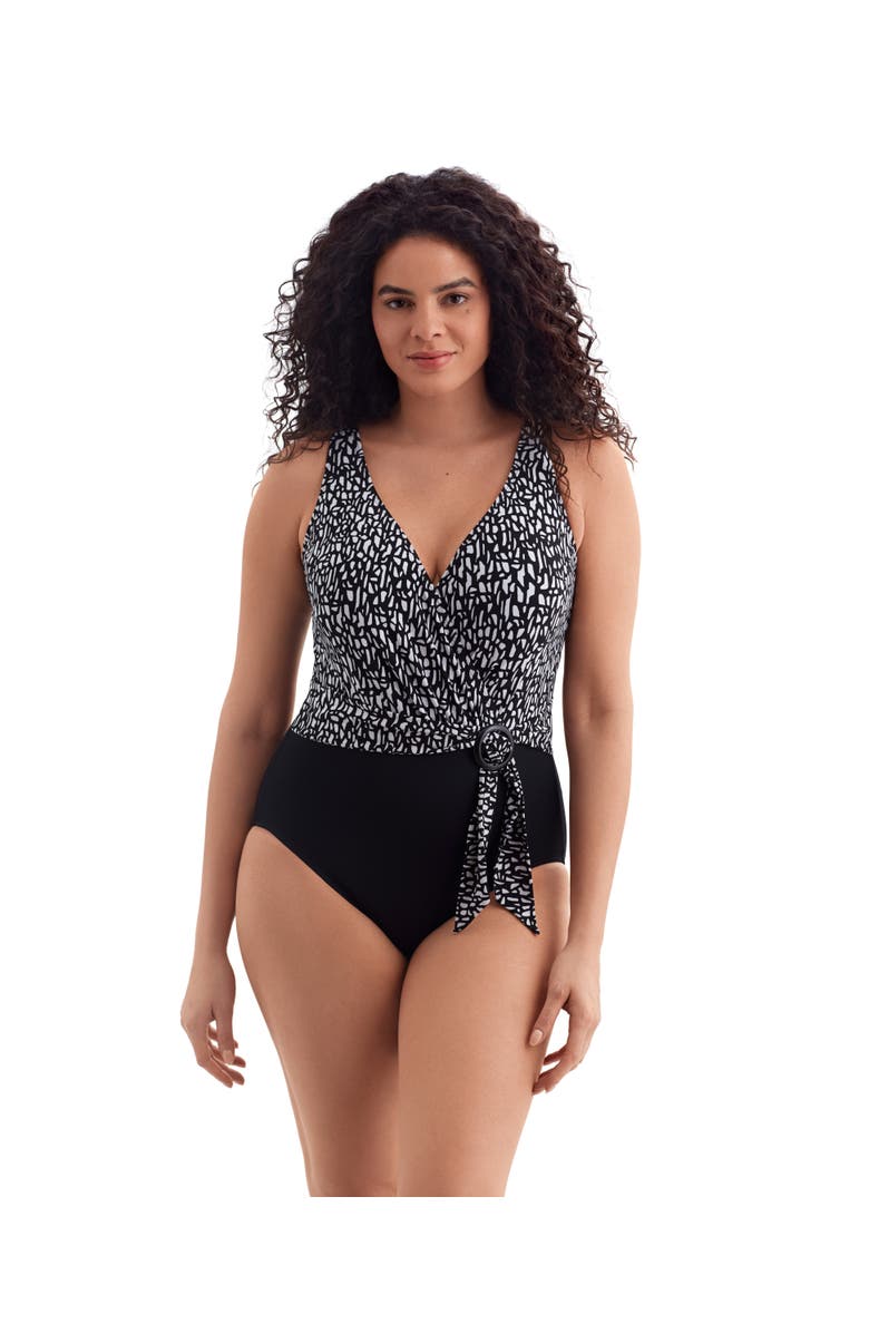 Longitude Belted Surplice Long Torso One-Piece Swimsuit, Main, color, Second Wave