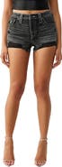 True Religion Frayed High Waist Denim Dolphin Shorts