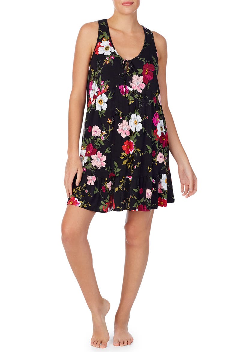 Room Service Print Chemise, Main, color, BLACK FLORAL