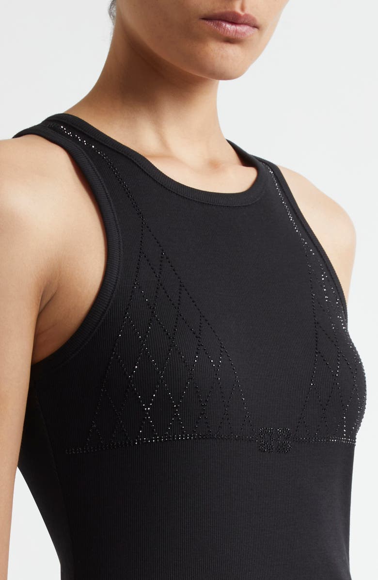 Ganni Rhinestone Organic Cotton Rib Tank, Alternate, color, 