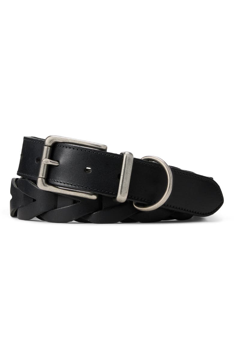 Ralph Lauren Purple Label Braided Black Leather Belt, Main, color, Black