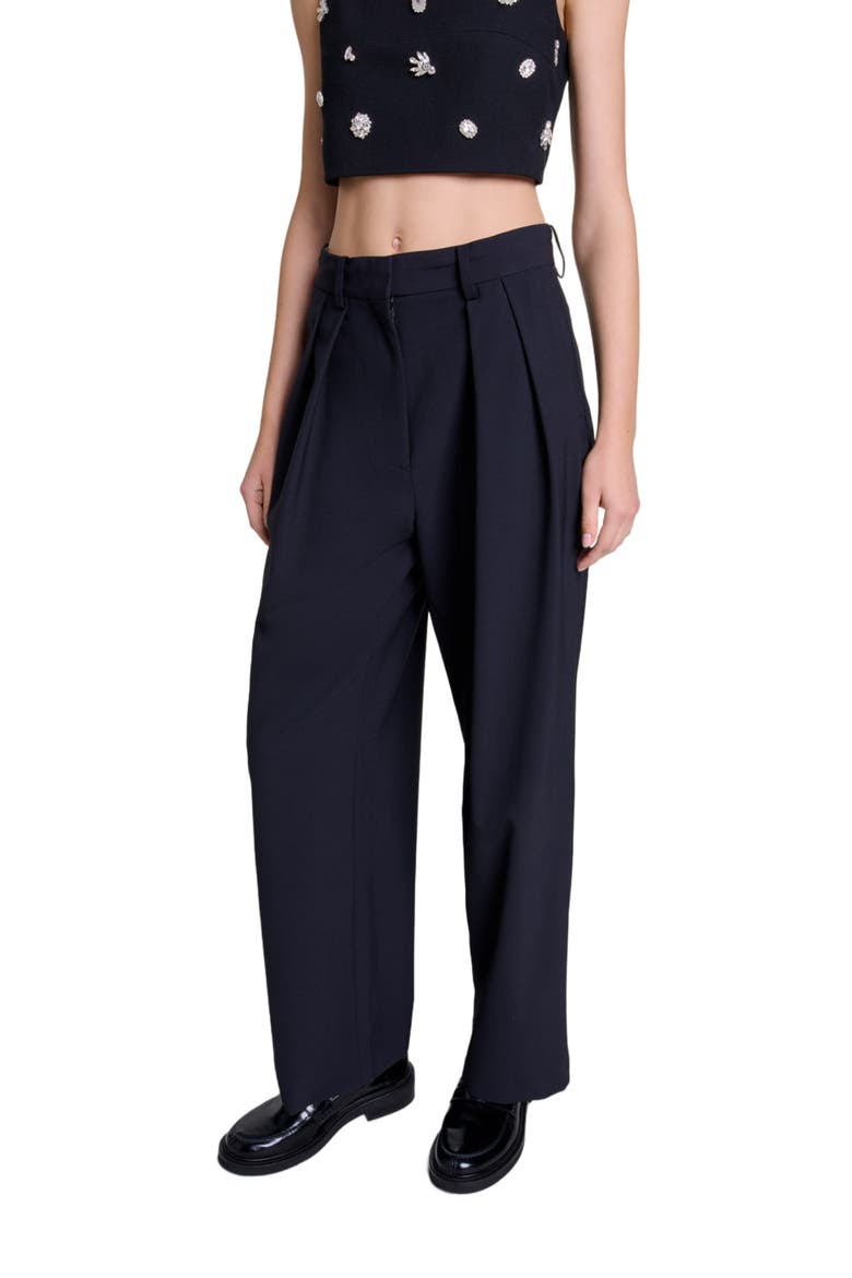 Wide-leg trousers with belt, Alternate, color, Black